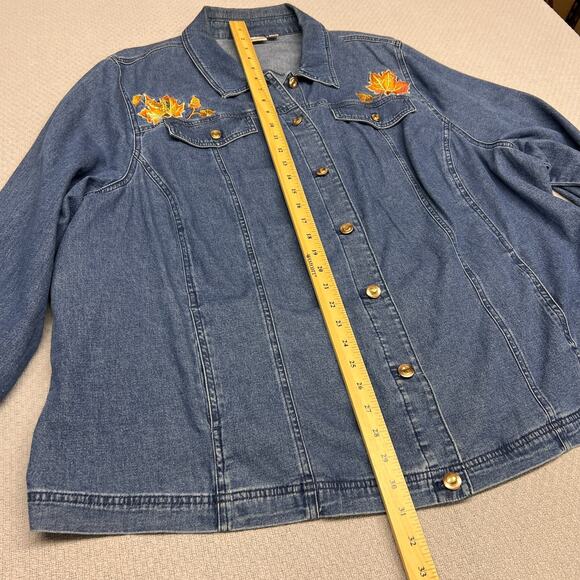 Quacker Factory Denim Shirt Womens 3x Blue Autumn Embroidered Top Fall - Picture 8 of 10